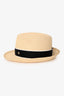 Pre-Loved Chanel™ Beige Raffia Black Silk Band Sun Hat Size S