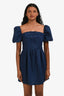 Reformation Dark Blue Linen Puff Sleeve Mini Dress Size 4