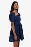 Reformation Dark Blue Linen Puff Sleeve Mini Dress Size 4