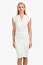 Veronica Beard White Cotton Short Sleeve Gathered Button Down Dress Size 6