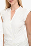 Veronica Beard White Cotton Short Sleeve Gathered Button Down Dress Size 6