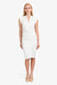 Veronica Beard White Cotton Short Sleeve Gathered Button Down Dress Size 6