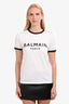 Balmain White Cotton Logo Print Jersey Button Details T-Shirt Size S