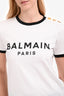 Balmain White Cotton Logo Print Jersey Button Details T-Shirt Size S