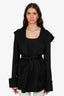 Saint Laurent Black Crepe Satin Belted Hooded Jacket Size 40