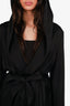 Saint Laurent Black Crepe Satin Belted Hooded Jacket Size 40