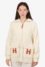 Hermès Cream Wool Gold Leather H 'Blouson' Cardigan Jacket Size 42