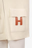 Hermès Cream Wool Gold Leather H 'Blouson' Cardigan Jacket Size 42