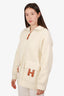 Hermès Cream Wool Gold Leather H 'Blouson' Cardigan Jacket Size 42