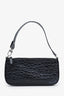 By Far Black Croc Embossed Rachel Leather Shoulder Bag