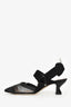 Fendi Black Mesh Pointed Slingback Kitten Heels Size 37