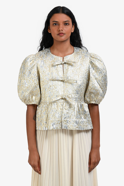 Ganni Gold/Silver Metallic Three Tie Peplum Top Size 34 – Mine & Yours