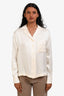 Loewe Cream Satin Anagram Long Sleeve Collared Top Size 36