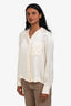 Loewe Cream Satin Anagram Long Sleeve Collared Top Size 36