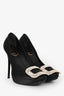 Roger Vivier Black Satin Crystal Embellished Buckle Heels Size 36