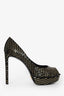Louis Vuitton Black Leather Sequin Embellished Peep Toe Heels Size 35.5