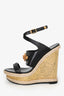 Versace Black Leather Medusa Espadrille Heels Size 36