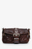 Prada Brown Leather Tessuto Buckle Flap Canvas Strap Bag