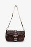 Prada Brown Leather Tessuto Buckle Flap Canvas Strap Bag