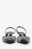 Manolo Blahnik Navy/White Woven Leather Patent Toe Slingback Kitten Heels Size 35.5