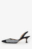 Manolo Blahnik Navy/White Woven Leather Patent Toe Slingback Kitten Heels Size 35.5