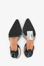 Manolo Blahnik Navy/White Woven Leather Patent Toe Slingback Kitten Heels Size 35.5