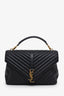 Saint Laurent Black Chevron Leather Medium College Bag With Chain