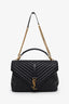 Saint Laurent Black Chevron Leather Medium College Bag With Chain