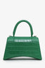 Balenciaga Green Croc Embossed Small Hourglass Top Handle Bag With Strap