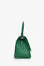 Balenciaga Green Croc Embossed Small Hourglass Top Handle Bag With Strap