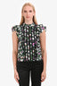 Veronica Beard Black Multicolour Floral Cotton Ruffled Shoulder Sleeveless Top Size 2