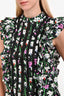 Veronica Beard Black Multicolour Floral Cotton Ruffled Shoulder Sleeveless Top Size 2