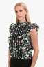Veronica Beard Black Multicolour Floral Cotton Ruffled Shoulder Sleeveless Top Size 2