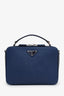 Prada Blue Saffiano Leather Brique Handle Bag With Strap