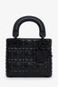 Christian Dior 2022 Black Diamond Embossed Leather Mini Lady Dior Top Handle With Strap