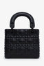 Christian Dior 2022 Black Diamond Embossed Leather Mini Lady Dior Top Handle With Strap