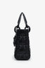 Christian Dior 2022 Black Diamond Embossed Leather Mini Lady Dior Top Handle With Strap