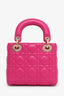 Christian Dior 2018 Pink Cannage Leather Small Lady Dior Top Handle With Strap GHW