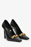 Saint Laurent Black Croc Embossed Chain Detail 'Silvana' Heels Size 36