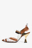 Fendi Brown/Gold Leather PVC Zucca Slingback Heels Size 37.5