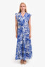 Halogen Blue/White Printed Ruffled Midi Dress Size 1