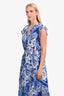 Halogen Blue/White Printed Ruffled Midi Dress Size 1