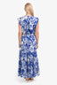 Halogen Blue/White Printed Ruffled Midi Dress Size 1