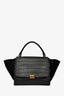 Celine 2012 Black Croc Embossed Leather Medium Trapeze Shoulder Bag