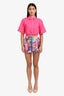 Pre-Loved Chanel™ 2021 Pink/Purple Silk Patterned Mini Shorts Size 34