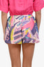 Pre-Loved Chanel™ 2021 Pink/Purple Silk Patterned Mini Shorts Size 34