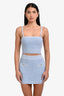 Pre-Loved Chanel Blue Knit Cropped CC Embellished Sleeveless Tank Top + Mini Skirt Set Size 34