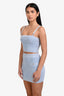 Pre-Loved Chanel Blue Knit Cropped CC Embellished Sleeveless Tank Top + Mini Skirt Set Size 34