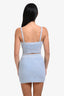 Pre-Loved Chanel Blue Knit Cropped CC Embellished Sleeveless Tank Top + Mini Skirt Set Size 34