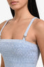 Pre-Loved Chanel Blue Knit Cropped CC Embellished Sleeveless Tank Top + Mini Skirt Set Size 34